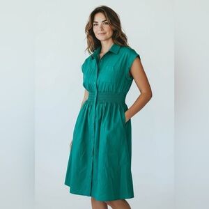 Chic Teal Midi Dress with Button Detail